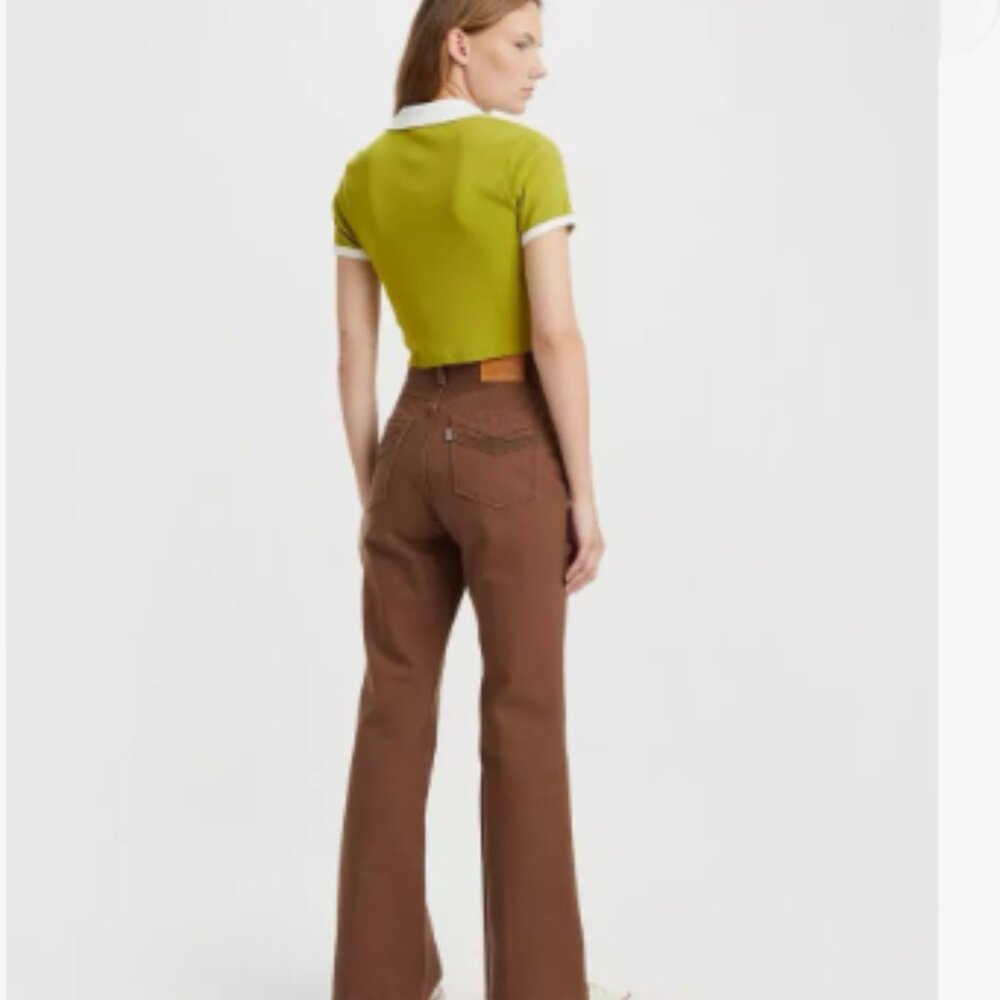 NWT Levi’s 70s Movin’ On Flare Jeans Chocolate Brown High Rise Retro Size 24/32 - Picture 2 of 12